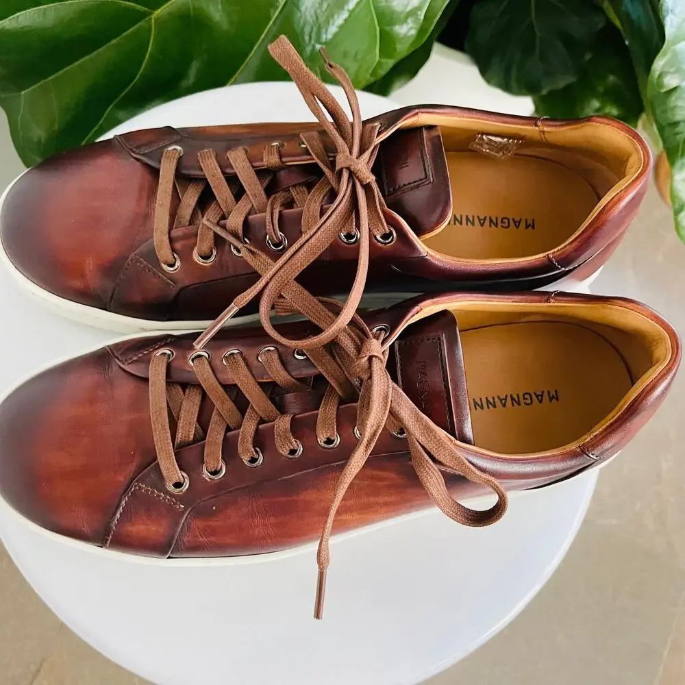 Magnanni Elonso Low Top Sneaker 8.5 Tobacco Leather Lace Up Fashion Mens Casual